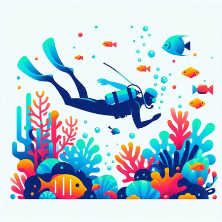 Scuba diving. Underwater world. Vector illustration in flat style.のイラスト素材