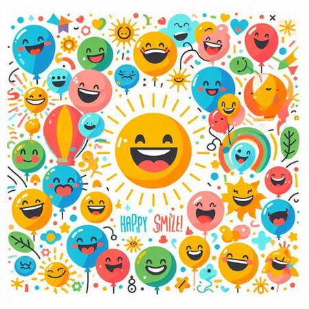 Happy birthday card with balloons and sun. Vector illustration for your designのイラスト素材