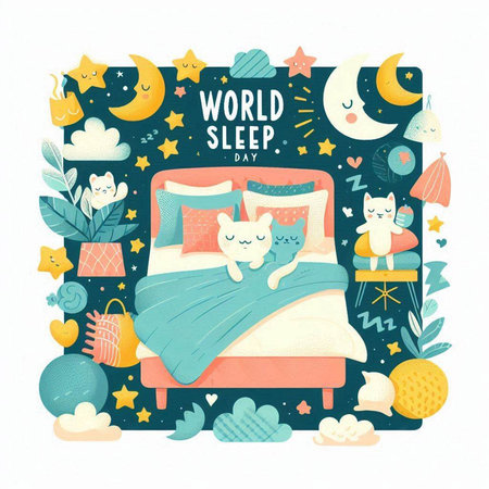 Cute hand drawn nursery poster with sleeping cat. Vector illustration.のイラスト素材