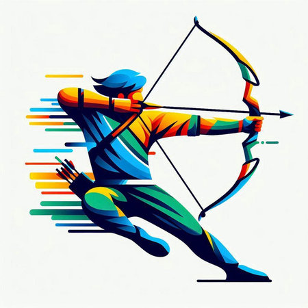 Archer with bow and arrow, archery sport, vector illustrationのイラスト素材