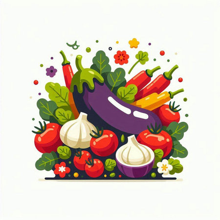 Illustration of fresh vegetables. Healthy food. Vegetarian food.のイラスト素材