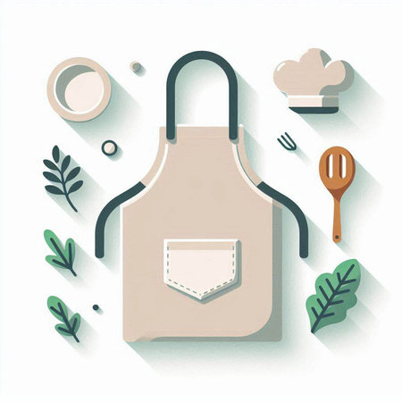 Kitchen apron and kitchen utensils. Vector illustration.のイラスト素材