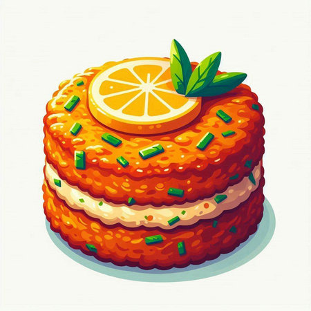 Vector illustration of a piece of orange cake with a slice of lemonのイラスト素材