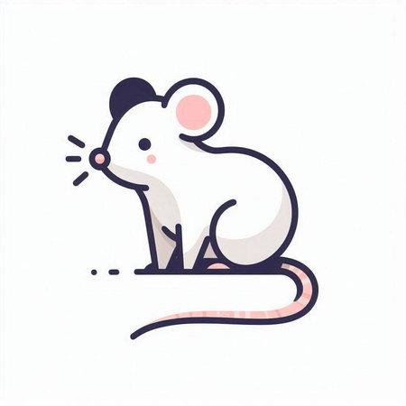 Cute white mouse isolated on white background. Hand drawn vector illustration.のイラスト素材