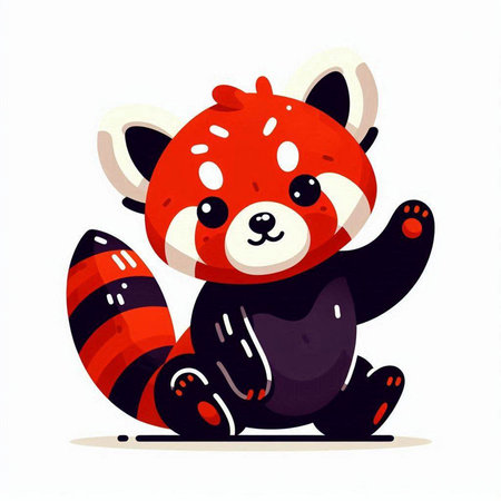 Cute cartoon red panda sitting on the ground. Vector illustration.のイラスト素材