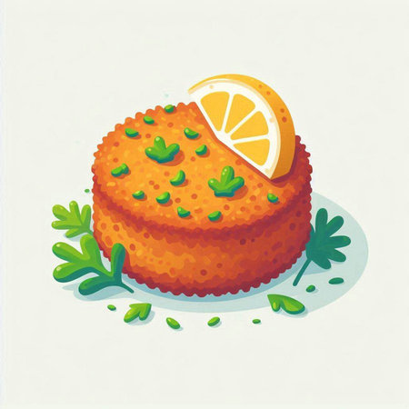 Illustration of a lemon cake with parsley on a white backgroundのイラスト素材