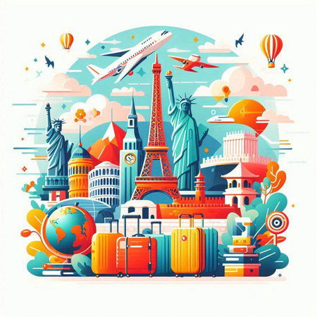 Traveling around the world. Tourism and vacation concept. Vector illustrationのイラスト素材