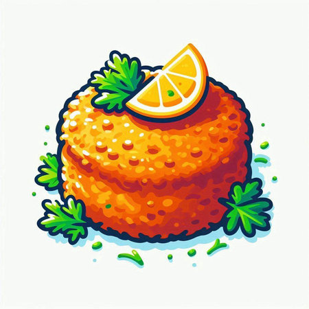 Illustration of orange cake with lemon and parsley on the white backgroundのイラスト素材