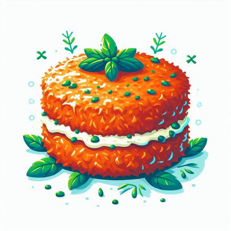 Cake with cream and mint on white background. Vector illustration.のイラスト素材