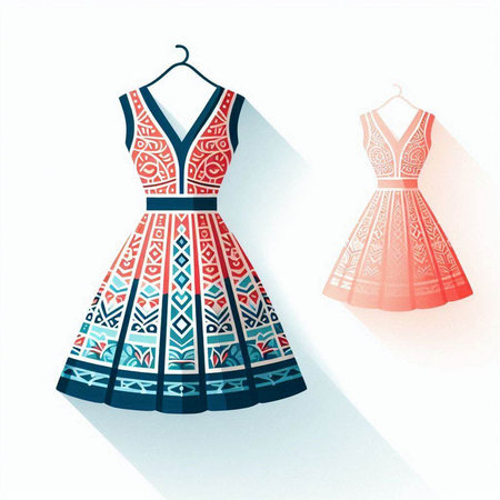 Women's dress on a mannequin with a pattern. Vector illustration.のイラスト素材