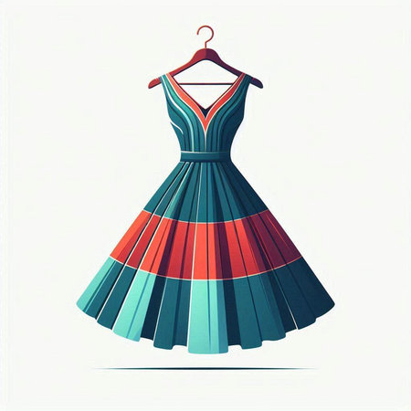 Fashionable dress on a hanger. Vector illustration in retro style.のイラスト素材
