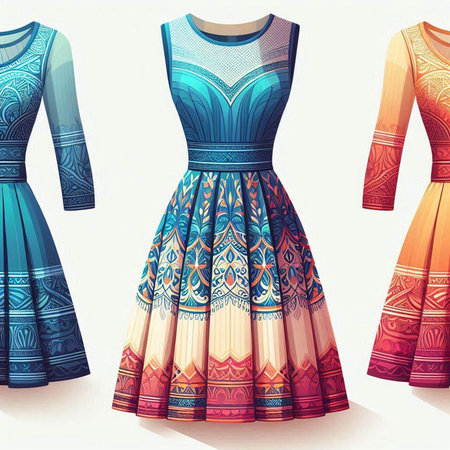 Women's dresses on a white background. Vector illustration in retro style.のイラスト素材