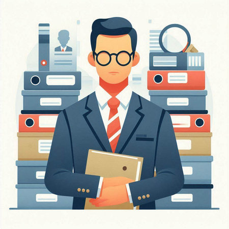 Businessman in office. Vector illustration in flat style. Business concept.のイラスト素材