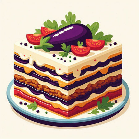 Illustration of a carrot cake with eggplant, tomato and parsleyのイラスト素材