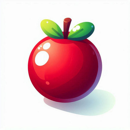 Red apple with green leaves on a white background. Vector illustration.のイラスト素材