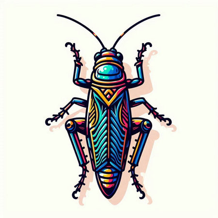 Colorful hand drawn grasshopper isolated on white background. Vector illustration.のイラスト素材