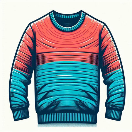 Men's sweater with a pattern of red and blue. Vector illustrationのイラスト素材