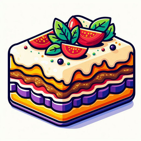 Cake with strawberries and mint on white background. Vector illustration.のイラスト素材