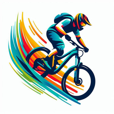 Cyclist Riding a Bike on a Colorful Abstract Background Vector Illustrationのイラスト素材