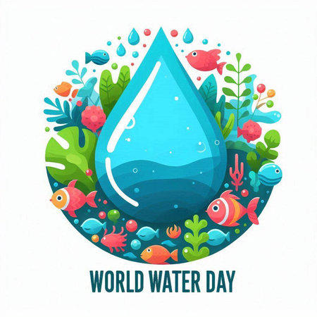 World Water Day banner with water drop and fish. Vector illustration.のイラスト素材