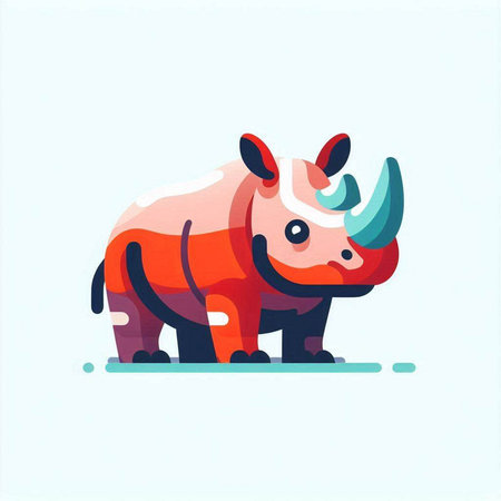Cute cartoon rhinoceros. Vector illustration in flat styleのイラスト素材