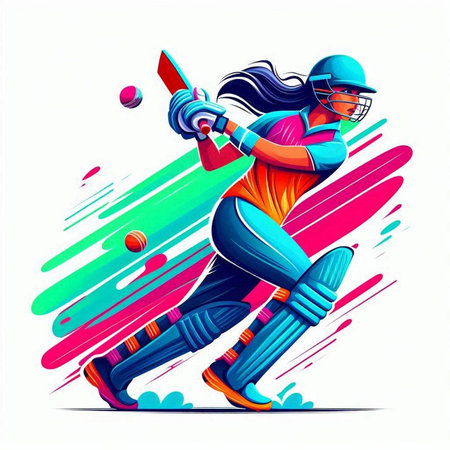 Cricket player batsman in action vector illustration. Colorful sport backgroundのイラスト素材