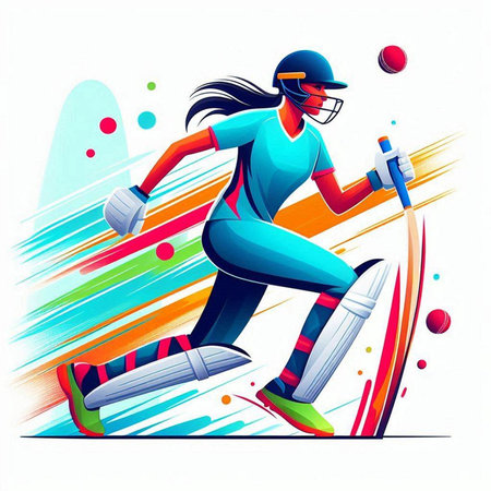 Cricket player in action. Vector illustration of cricket player.のイラスト素材