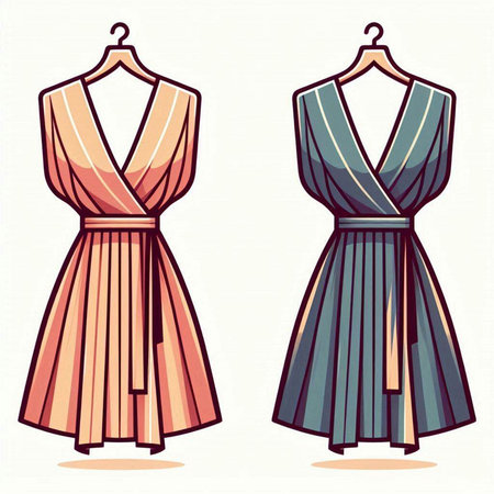 Women's evening dress on a hanger. Vector illustration in retro style.のイラスト素材