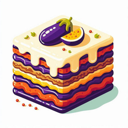 Illustration of a layered eggplant cake isolated on a white backgroundのイラスト素材