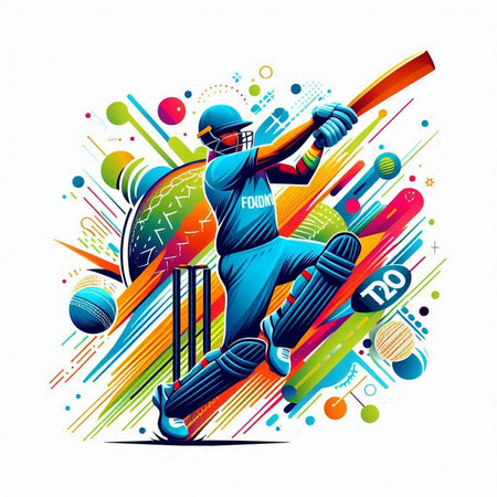 Cricket player batsman in action. Colorful vector illustration.のイラスト素材