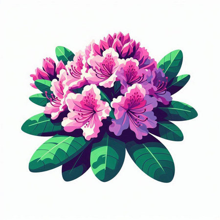 Bouquet of rhododendron flowers. Vector illustration.のイラスト素材