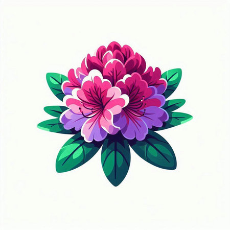 Illustration of a pink flower with green leaves on a white backgroundのイラスト素材