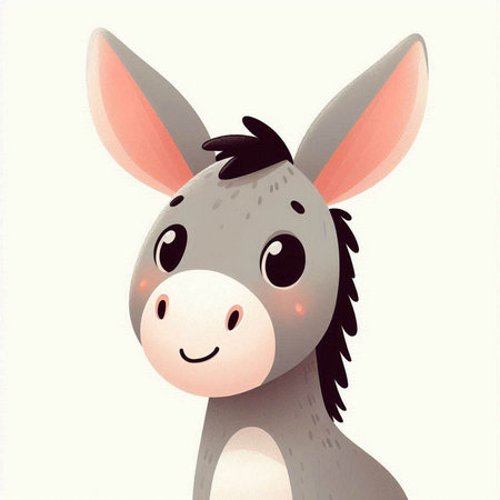 Illustration of a cute cartoon donkey isolated on a white background.のイラスト素材