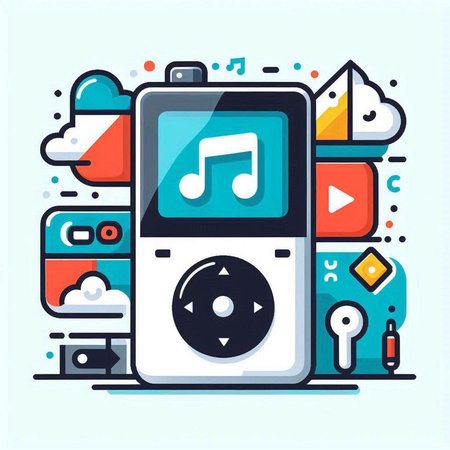 Music player flat color line icon. Vector illustration for web and mobile designのイラスト素材