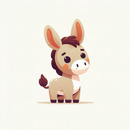Cute cartoon donkey on white background. Vector illustration in flat style.のイラスト素材