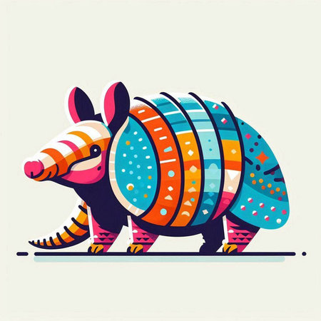 Armadillo vector illustration. Colorful funny cartoon funny animal.のイラスト素材