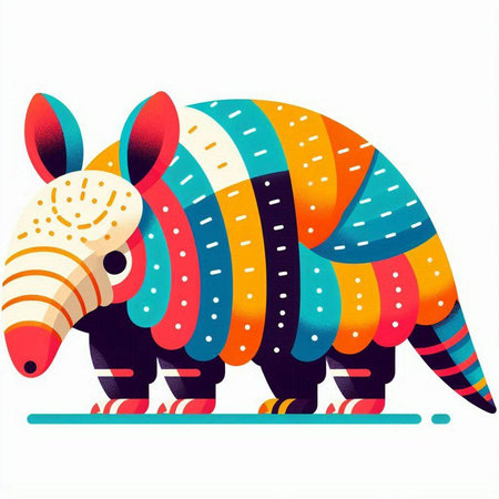 Colorful hand drawn vector illustration of an ornamental armadilloのイラスト素材