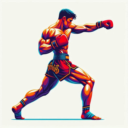 Muay thai fighter in action. Vector illustration, eps 10のイラスト素材