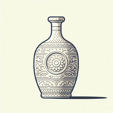 Stylized vector illustration of a vase with floral ornament.のイラスト素材