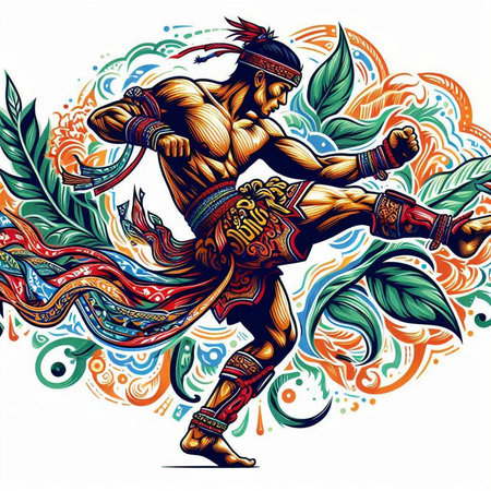 Native american indian warrior with feathers and sword, vector illustrationのイラスト素材