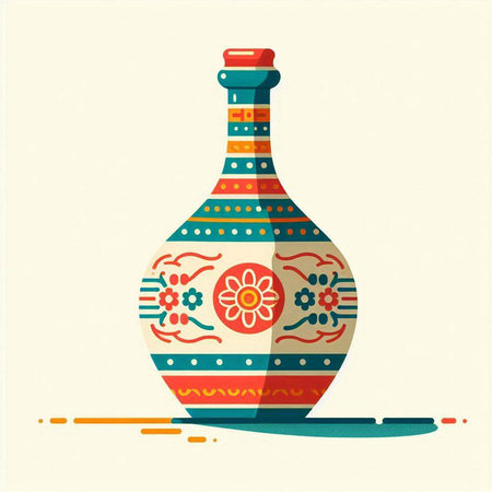 Colorful ceramic vase with floral ornament. Vector illustration in flat style.のイラスト素材