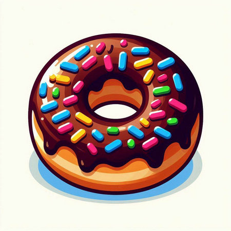 Illustration of a donut with colorful sprinkles on a white backgroundのイラスト素材