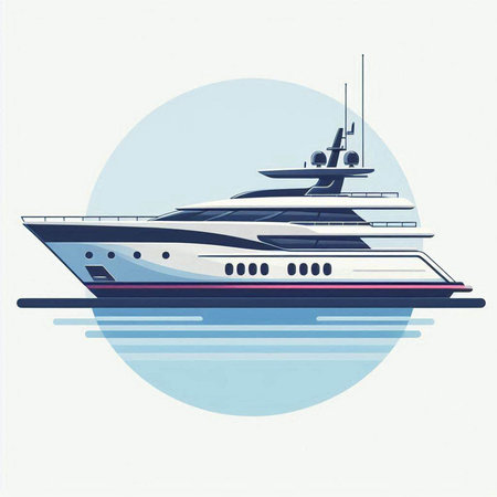 Luxury yacht on water. Vector illustration of a yacht.のイラスト素材