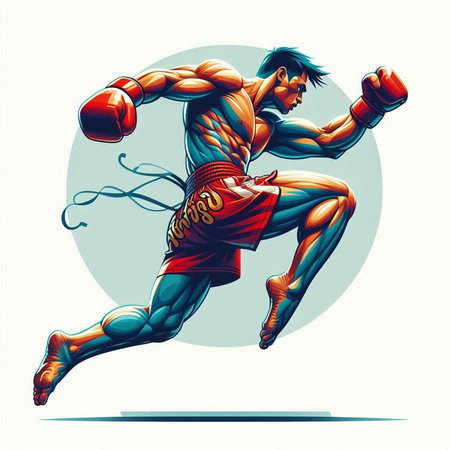 Athlete in red boxing gloves. Vector illustration on white background.のイラスト素材