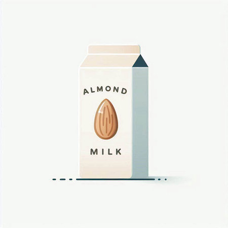 Almond milk in a paper pack. Vector illustration. Eps 10のイラスト素材