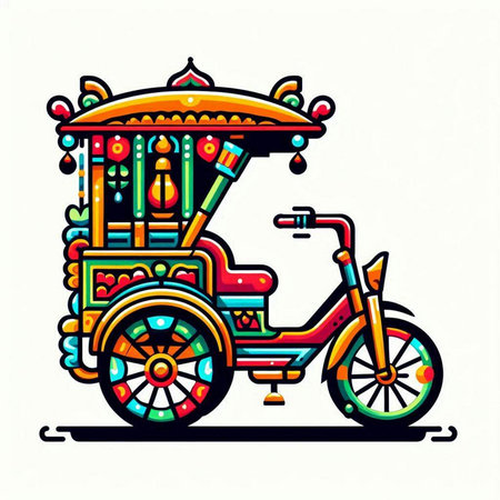 Colorful tuk-tuk or rickshaw, vector illustrationのイラスト素材