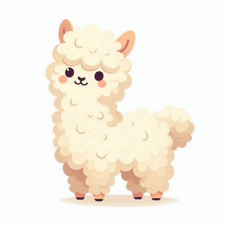 Cute cartoon alpaca isolated on white background. Vector illustration.のイラスト素材