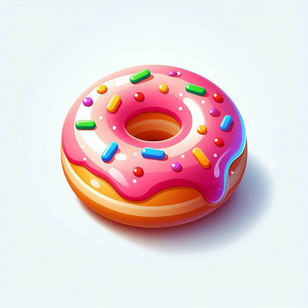 Donut with pink glaze and sprinkles. Vector illustration.のイラスト素材