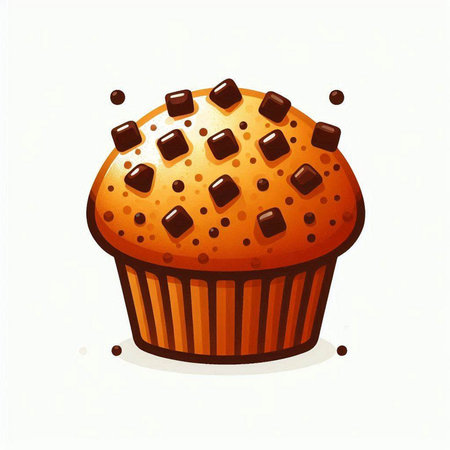 Illustration of a muffin with chocolate chips on a white backgroundのイラスト素材