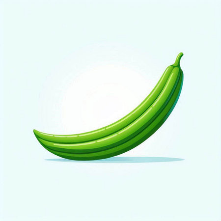 Illustration of a fresh green banana on a light blue background.のイラスト素材